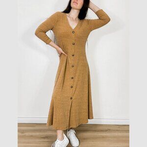 *Joe Fresh Mustard Yellow Long Sleeve Long Button Up Dress
